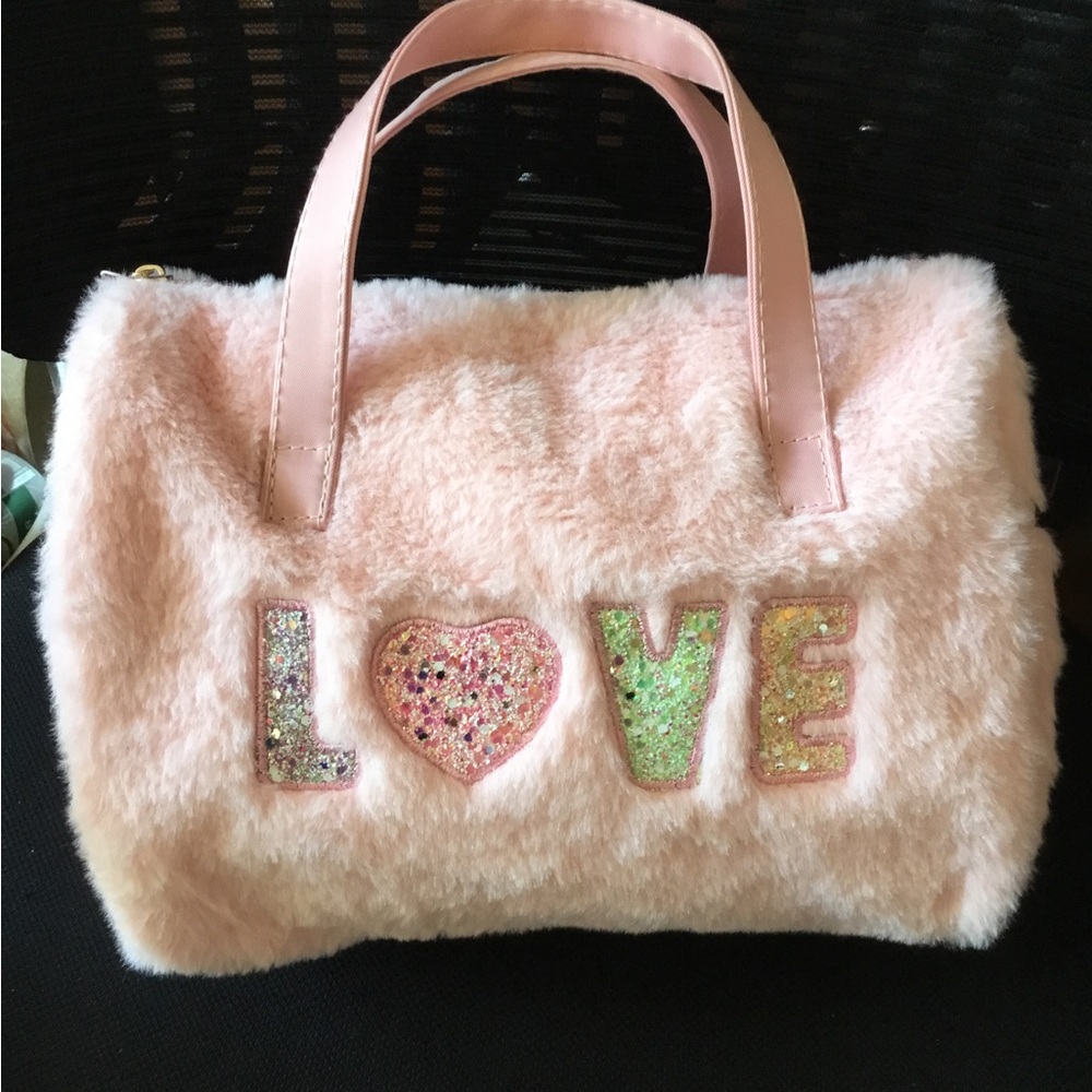 Pink Faux-Fur 'LOVE' Tote Bag